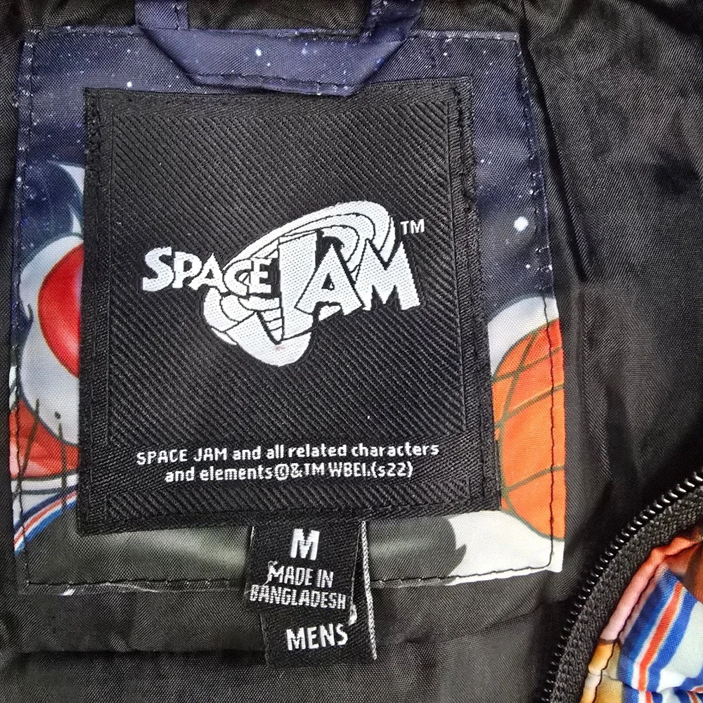 Space Jam Puffer Jacket Men's Medium All Over Print Cartoon Character NBA - Picture 3 of 7
